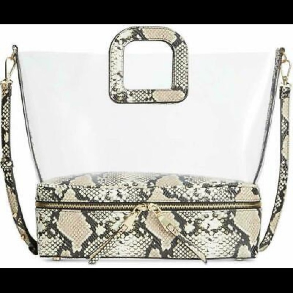 I.N.C. Transparent Satchel is a clear winner with a zippered compartments